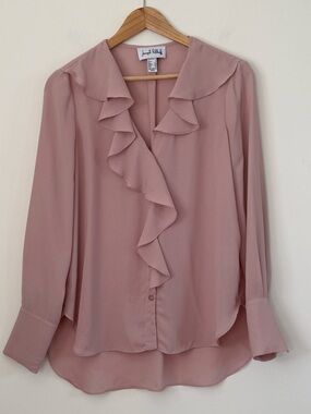 Joseph Ribkoff Blush Pink Ruffle V-Neck Long Sleeve Top